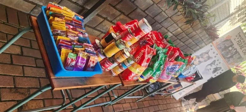 Tables of groceries collected in a food drive